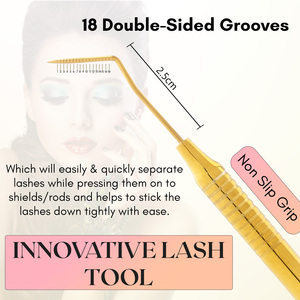 Bulk dual sided nonslip lash Volume Lifting <b>tool</b> stainless steel 45 degree pointed tip circular grooves nonslip grip reusable - Product Image 3