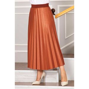 กระโปรงฮิญาบจับจีบสีแทนเอวยางยืดกระโปรงมิดิพิมพ์ลายดอกไม้ทรงยาวประดับด้วยเลื่อมผ้าไหมระบายอากาศตกแต่งสไตล์เรียบ - Product Image 1