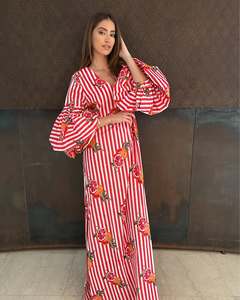 Vestido Largo de Verano para Mujer, Estilo Moderno, Cuello en V de Encaje, Manga Larga, Estampado Floral, Cintura Natural, Ecológico, Holgado - Product Image 2