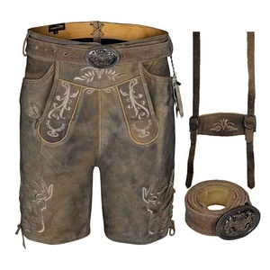 Lederhosen Men's Embroidered Breathable Windproof Eco-Friendly Mid Waist Suede Leather Bavarian Trachten Oktoberfest Lightweight - Product Image 1