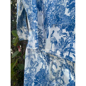 Pijamas Largos Tejidos Azules Estilo Chinoiserie para Mujer, Ropa de Dormir de Algodón Sostenible y Transpirable, Cintura Elástica, Logotipo Personalizable - Product Image 4