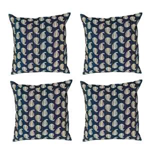 Housse de coussin de canapé/hôpital bleu foncé, motif géométrique 3D bohème en feuille, forme carrée/rectangulaire, motif végétal estampé, lot de 4 - Product Image 1