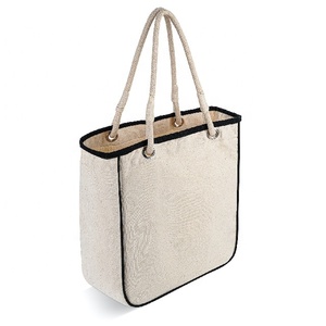 New Trend GOTS Approved Womens <b>Bags</b> Organic Cotton Woven Fabric Solid Color Handbags Large Capacity Commute Customized Logo <b>Bags</b> - Product Image 4