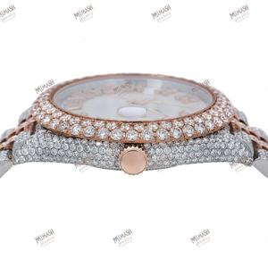 Nouveau lancement deux tons argent et acier inoxydable rose avec Moissanite romaine Diamond Dial Bezel Watcheless Elegance Luxury - Product Image 3