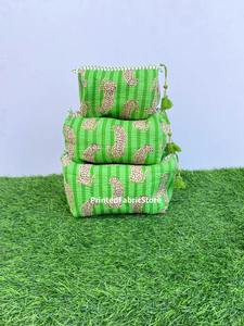 Algodón Vintage hecho a mano indio para bolsa de maquillaje Conjunto de 3 piezas Cierre de cremallera Tamaño pequeño Cosmético de viaje resistente al agua - Product Image 2