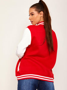 Veste de baseball en laine tricotée pour femme, bleu, manches contrastées, respirante, toile, doublure en coton solide, hiver, fabrication directe - Product Image 2