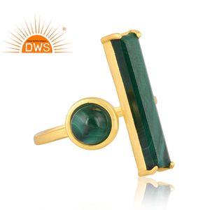 Latest Trending Sterling Silver 18K Gold Plated Natural Malachite Gemstone <b>Adjustable</b> <b>Ring</b> Demi Fine Jewelry Manufacturer - Product Image 3