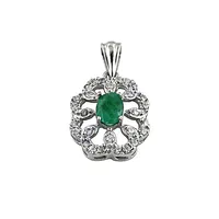 Collier classique en alliage plaqué or 18 carats pour femme avec pendentif fleur et pierre taille émeraude, idéal pour un mariage