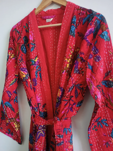 Robe Kantha en coton matelassé pour femme Veste de mariée florale légère pour l'hiver Robe de nuit longue - Product Image 5