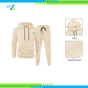 Conjunto de chándal de invierno de algodón 100% transpirable de Jacquard sólido de 2 piezas para hombre Sudadera con capucha y chándal para correr - Product Image 3