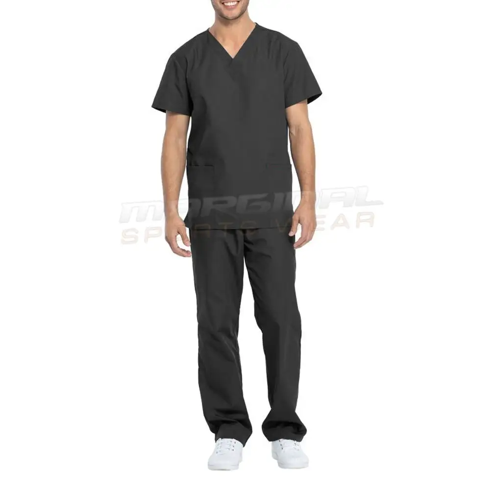 Grosir Set Scrub hitam medis kustom Set Scrub keperawatan dengan Logo seragam Set Fit Jogger seragam rumah sakit