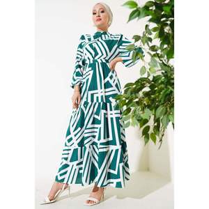 เดรสลายทางสีเขียววิสคอส - Product Image 1