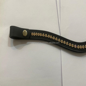 Diadema para Caballo de Cuero Premium Hecha a Mano con Diseños y Tamaños Personalizados, Cadena de Cristales Dorados de 1 Fila, G.K. - Product Image 6