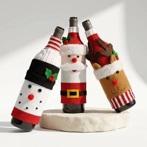 Housse de bouteille de vin de Noël en gros - Housse tricotée Père Noël Bonhomme de neige Renne pour décoration de table de dîner et sac de fête - Product Image 1