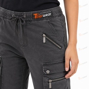Women’s Vintage Denim Cargo <b>Pants</b> Wholesale Custom Washed Blue Cargo Jeans <b>High</b> <b>Waist</b> Baggy Wide Leg Streetwear Casual Fashion - Product Image 6