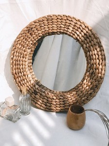 Boho Water Hyacinth <b>Mirror</b>, Round Natural <b>Mirror</b>, Vintage Woven Braided Rattan <b>Mirror</b> - Product Image 2