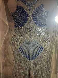 Best Price Luxury Handmade 100% Polyester Garments High Quality Beaded <b>Fabric</b> Zircon Woven Mesh Pattern Dress Direct Export - Product Image 5