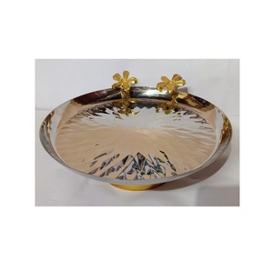 ถาดเสิร์ฟอาหารทำจากทองเหลืองและสแตนเลสรูปทรงกลมสำหรับบ้านและห้องครัวถาดเสิร์ฟอาหารออกแบบได้ตามต้องการ - Product Image 1