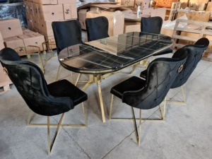Luxury Convertible Modern <b>6</b>-Piece <b>Dining</b> Room <b>Set</b> with <b>Velvet</b> <b>Chairs</b> Metal & MDF Table Contemporary Home Furniture - Product Image 5