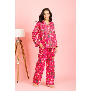 Conjunto de Pijama Corto Rosa Intenso para Navidad, Tejido Elástico de Spandex, Cintura Elástica, Transpirable, Estampado Térmico de Dibujos Animados, Talla XS para Invierno y Verano - Product Image 4