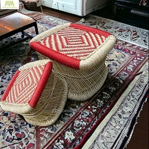 Design moderno Praça Em Forma Vermelha PVC Footrest Otomano Console Confortável Sentado Stool Woven Top Portátil Osso Embutimento Sala - Product Image 3