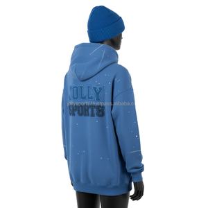 Sudadera con capucha de gran tamaño para mujer, tela polar GSM, suave al tacto, Color azul, logotipo bordado personalizado, ropa de calle, suéter, sudaderas básicas para mujer - Product Image 5