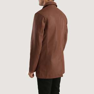 Urban Slate Brown Genuine Leather Coat Hood Waterproof Formal Casual Blazer <b>Overcoat</b> Knitted Fabric New Technics Wool Print - Product Image 6
