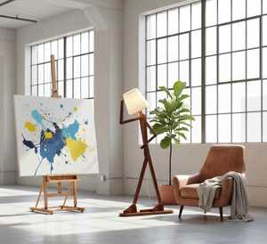 Lampe sur pied en bois avec figurine articulée |   Lampe sur pied en bois en forme d'homme ludique |   Éclairage d'appoint marron et blanc - Product Image 5