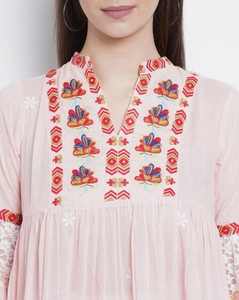 Vestido túnica mexicana de manga larga con encaje bordado bohemio, precio bajo, venta al por mayor - Product Image 2