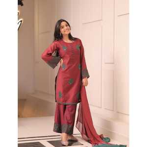 Presentación de la nueva colección de diseñador en French Crep Silk Salwar y Dupatta Party Set Totalmente cosido Listo para usar - Product Image 1