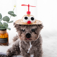 ELEVE Sombrero de Sol de Invierno para Perros y Gatos, Transpirable, Divertido, con Hélices, de Paja Tejida, con Patrón Geométrico, Ajustable, Lindo Disfraz de Animal de Dibujos Animados