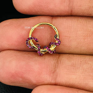 14K Solid <b>Gold</b> Red CZ Diamond Snake Daith Piercing FIne Jewelry. - Product Image 4