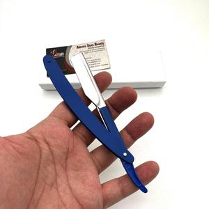 Navaja de Afeitar Recta Azul de Acero Inoxidable con Impresión de Logotipo Personalizado, Navajas de Afeitar Profesionales para Barbería - Product Image 2