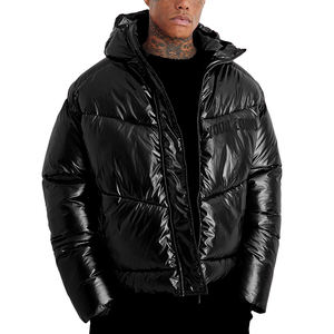Veste matelassée imperméable brillante d'hiver de haute qualité, tendance 2023, en toile chaude, col montant, logo personnalisé sur le devant, pour hommes - Product Image 3