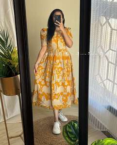 Bohemian Rhythm Maxi Dress Global-Inspired Pattern Puff Sleeve A-Line Fit for Daily Chic Look - Product Image 1