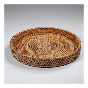 Venta al por mayor de bandejas redondas de bambú de Vietnam, precio de fábrica, bandeja de servicio ecológica hecha a mano con acabado de ratán para el hogar-SR2020 - Product Image 1