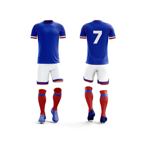 ชุดเครื่องแบบฟุตบอลปรับแต่งได้ชุดฟุตบอลสีฟ้าและสีขาวชุดเต็มรูปแบบเสื้อเจอร์ซีย์ที่มีตัวเลขสำหรับทีมกีฬาในอัตราที่ต่ำ - Product Image 1