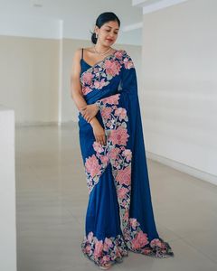 Belle broderie Sari traditionnel lourd Rangoli tissu exclusif dernier Saree à la mode pour les mariages de mariée ethniques superbe - Product Image 2