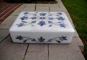 Joyero decorativo de alta demanda patrón cuadrado de trabajo de nácar azul empaquetado en cartón disponible de la India - Product Image 2