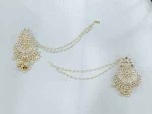 Vintage Wedding Fashion <b>Dangle</b> <b>Earrings</b> Set Gold Plated Chandelier Asscher Cut Diamond Imitation <b>Pearl</b> Bell Patterned Zinc Alloy - Product Image 4