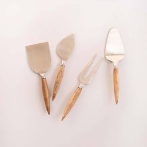 Madera cuadrada hecha a mano con mango de resina brillante, hoja plateada de acero inoxidable, rebanador de queso y juego de cuchillos para el hogar - Product Image 6