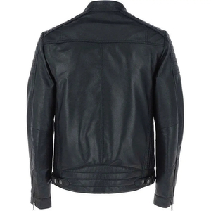 <b>Men's</b> Black PU Leather Moto <b>Jacket</b> Stand Collar Zipper Closure Slim Fit Regular Sleeve Windproof Motorcycle Outwear - Product Image 3