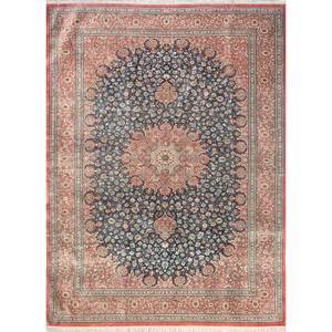 Alfombra de Seda Anudada a Mano Gulmarg Pae-5672, Rectangular, con Medallón Rosa y Morado, para Pasillo, Sala de Estar, Decoración del Hogar, 9x12 - Product Image 1