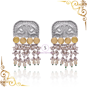 Vintage argent oxydé Afghani pierre déclaration boucles d'oreilles Antique Tribal ethnique bijoux pour femmes et filles porter dans les mariages - Product Image 4