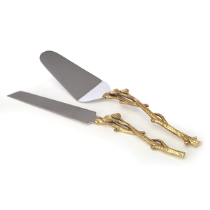 Ensemble couteau et serveur pour gâteau de mariage à manche gaufré en acier inoxydable - Product Image 3