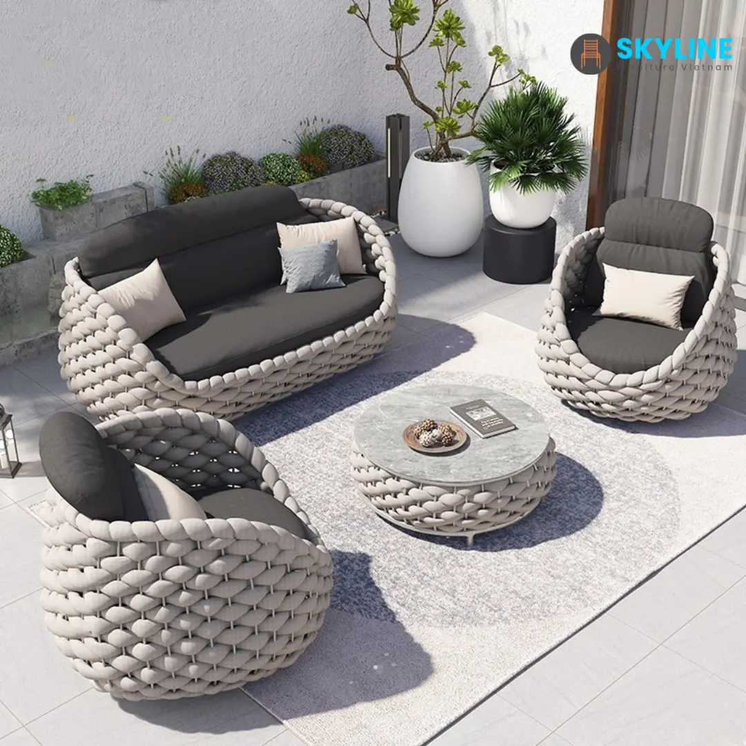 Patio Outdoor Furniture Rattan Sofa PE Rattan Sofa Leisure Lounge Chair Garden Sets