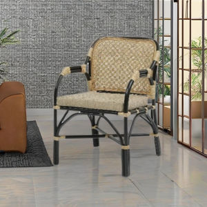 Sillón Modular de Ratán Boneto Moderno con Tapizado, Reclinable Manual, Patas de Madera, para Hotel, Apartamento, Comedor, Sala de Estar, Dormitorio, Silla de Descanso - Product Image 1