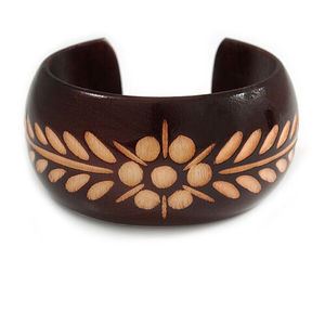 Nouveau bracelet manchette en bois sculpté motif floral ethnique élégant vintage de qualité supérieure unisexe bijoux de mariage pour femme - Product Image 1