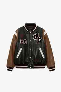 Chaquetas Varsity de Cuero Genuino para Hombre, Cuello Alto, Parches Bordados de Chenilla, Chaqueta Varsity de Invierno Estilo Urbano - Product Image 2