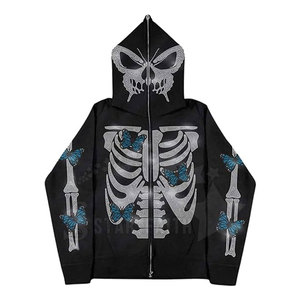 Men's Basic Style Acid Wash <b>Rhinestone</b> Print Pullover Hoodie Trendy Oversized Casual Streetwear <b>Jacket</b> for Winter - Product Image 1